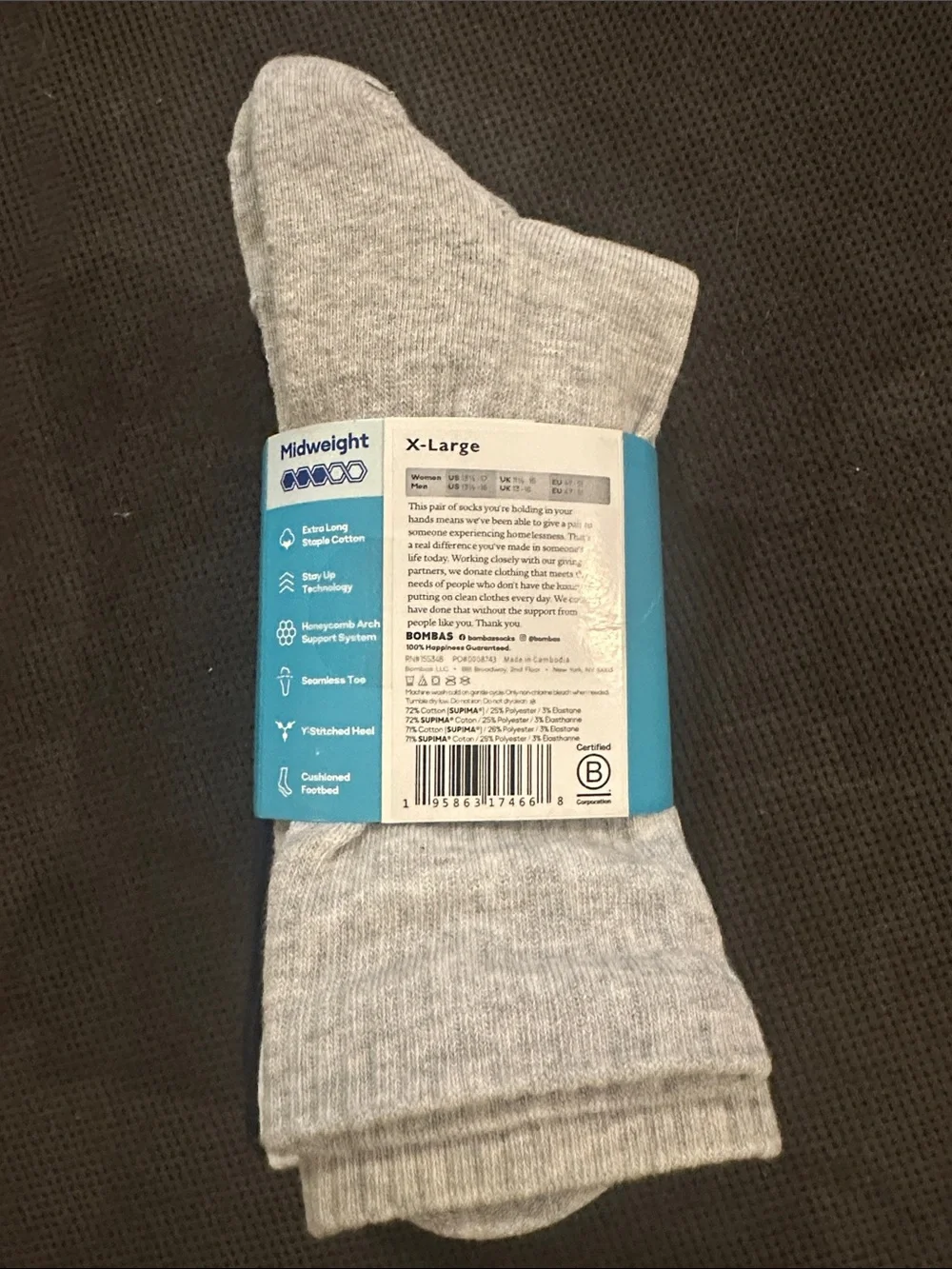 NWT Bombas Men's Supima Cotton Blend Calf Socks (4-Pack)